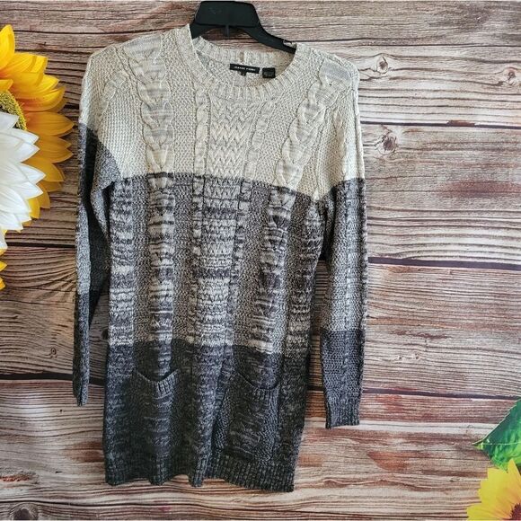 Jeanne Pierre sweater top tunic length Women's large gray/black Pre-owned - Picture 1 of 8